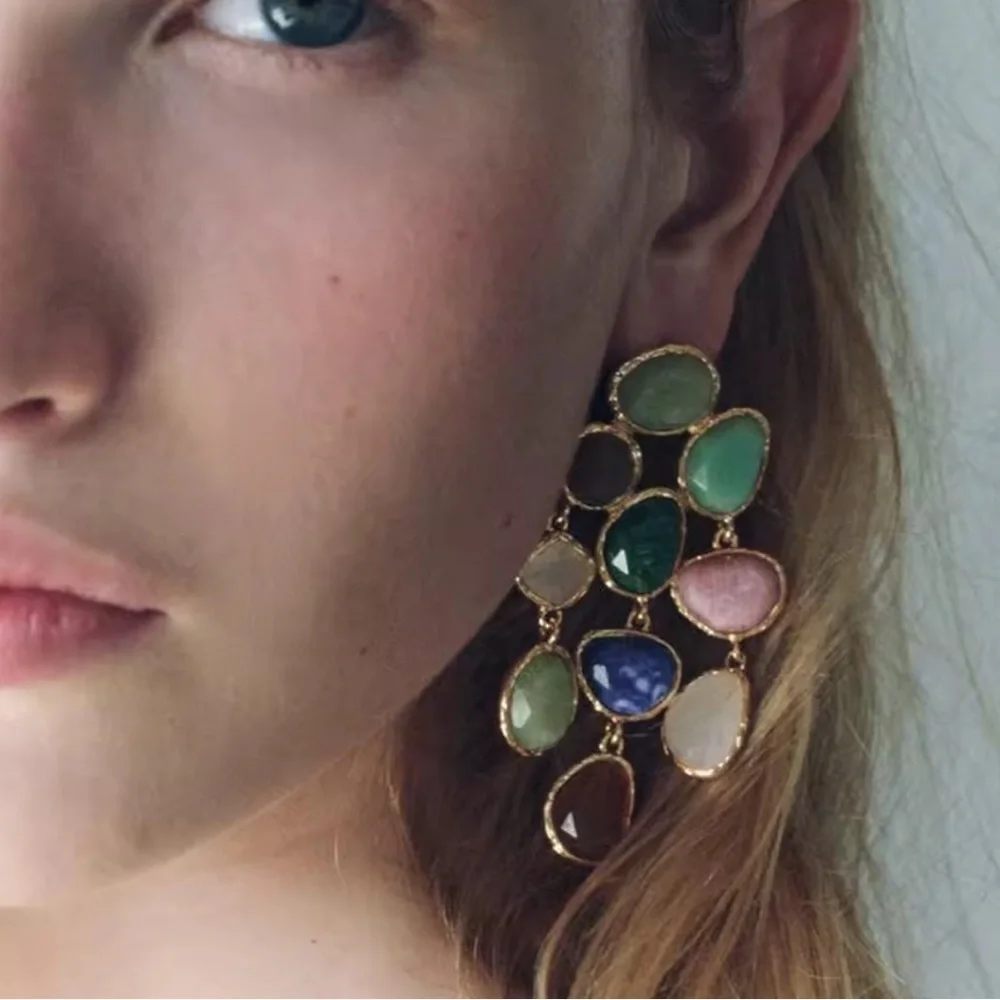 Artisan Mosaic Bold Multicolor Crystal Drops Earrings